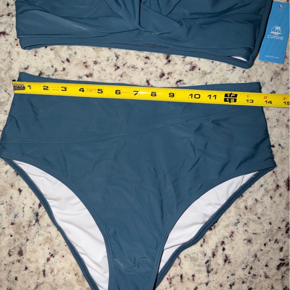 NWT Cupshe Twist Front 2 Piece Bikini Set Teal Blue Adjustable High waisted New - Picture 8 of 10
